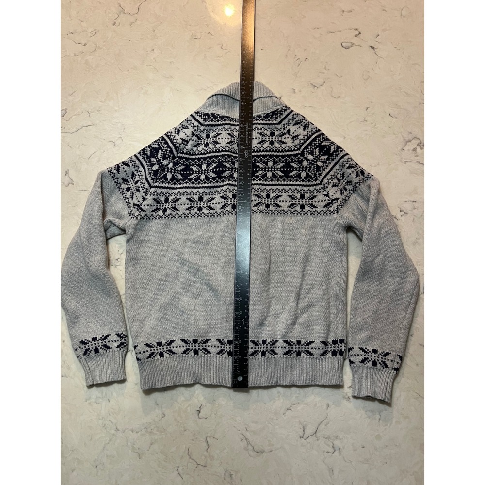 Rumi‎ Ryder Kids Gray Nordic Snowflake Fair Isle Collar Cardigan Sweater L 12-14 - Picture 4 of 6